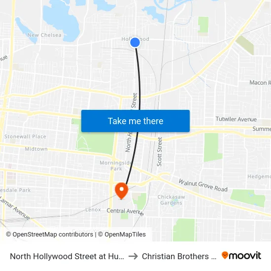 North Hollywood Street at Hubbard Avenue to Christian Brothers University map