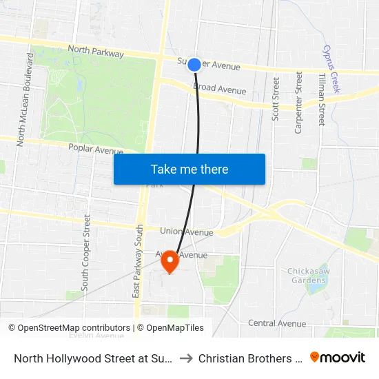 North Hollywood Street at Summer Avenue to Christian Brothers University map