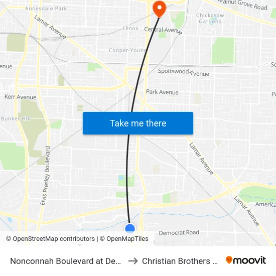 Nonconnah Boulevard at Democrat Road to Christian Brothers University map