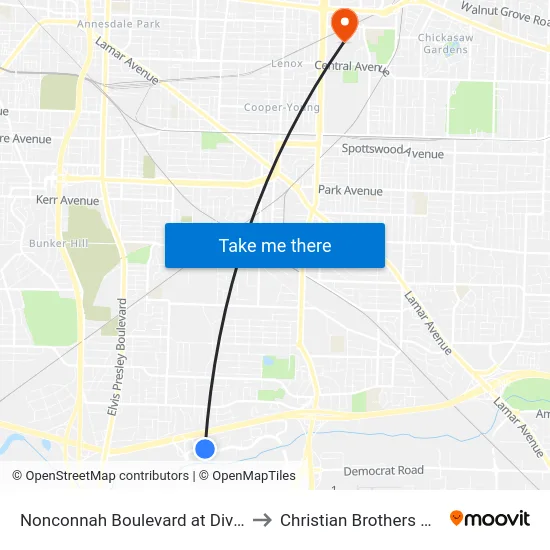 Nonconnah Boulevard at Dividend Drive to Christian Brothers University map
