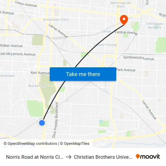 Norris Road at Norris Circle to Christian Brothers University map