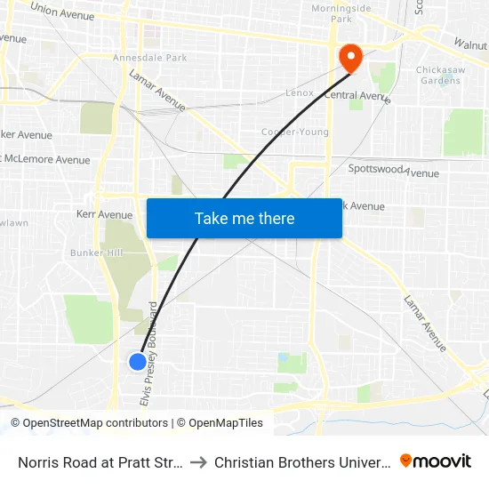 Norris Road at Pratt Street to Christian Brothers University map