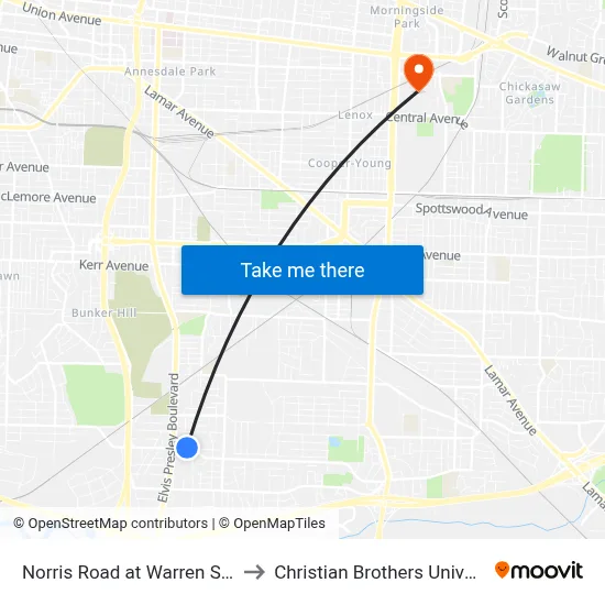 Norris Road at Warren Street to Christian Brothers University map