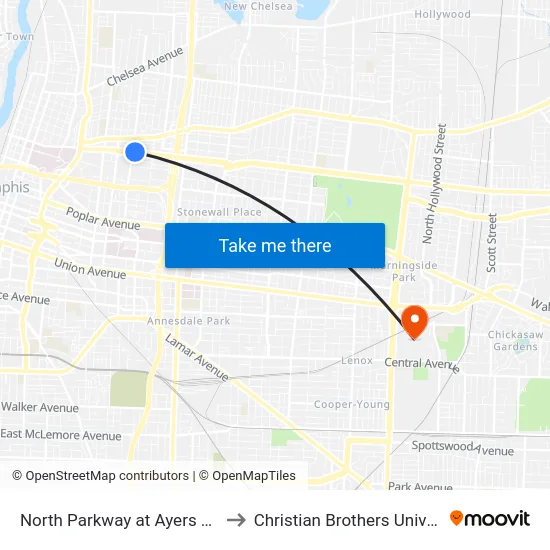 North Parkway at Ayers Street to Christian Brothers University map