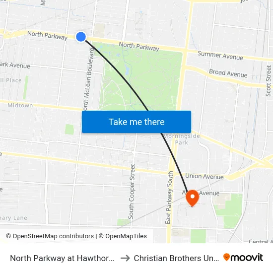 North Parkway at Hawthorne Street to Christian Brothers University map