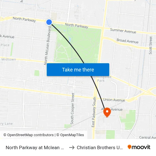 North Parkway at Mclean Boulevard to Christian Brothers University map