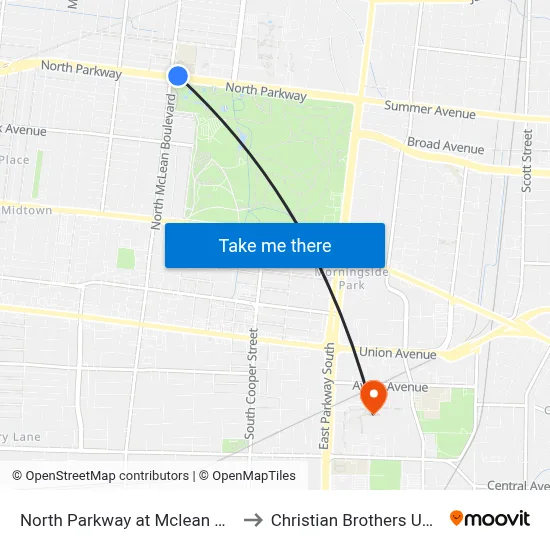 North Parkway at Mclean Boulevard to Christian Brothers University map