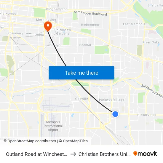 Outland Road at Winchester Road to Christian Brothers University map
