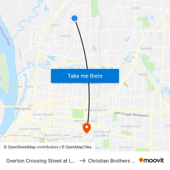 Overton Crossing Street at Leyton Avenue to Christian Brothers University map
