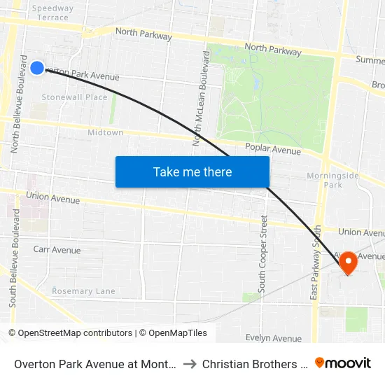 Overton Park Avenue at Montgomery Street to Christian Brothers University map