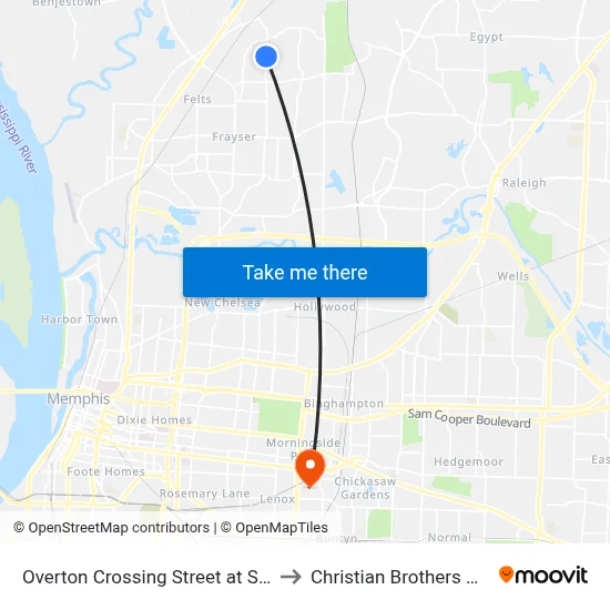 Overton Crossing Street at Sharon Lane to Christian Brothers University map