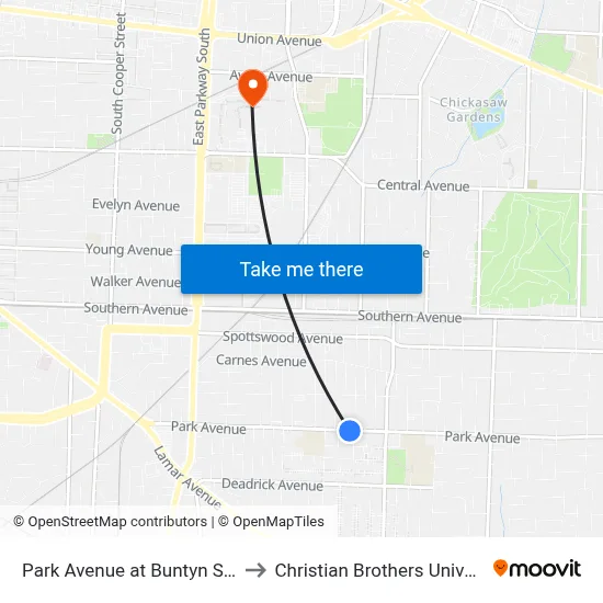 Park Avenue at Buntyn Street to Christian Brothers University map