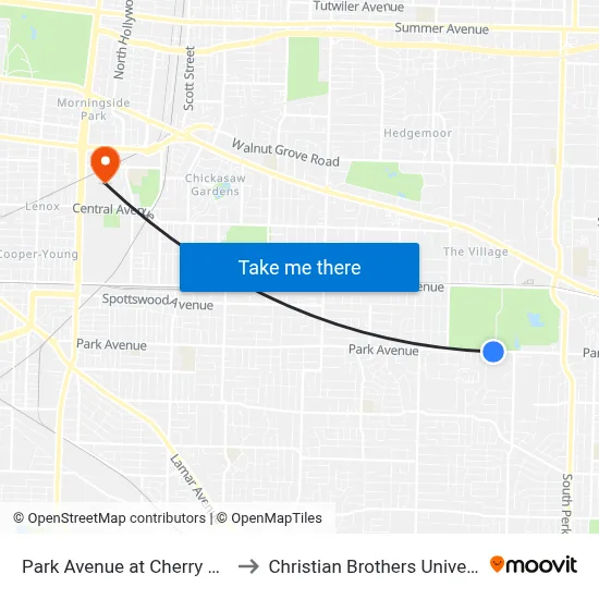 Park Avenue at Cherry Road to Christian Brothers University map