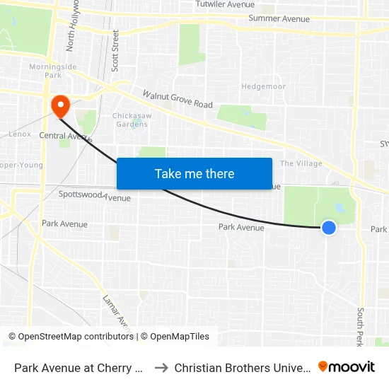 Park Avenue at Cherry Road to Christian Brothers University map