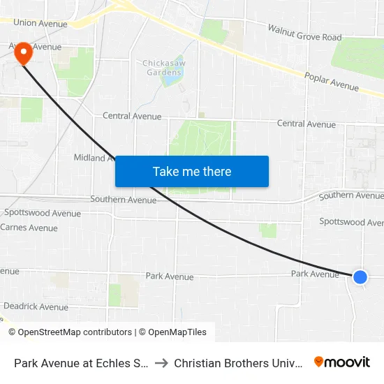 Park Avenue at Echles Street to Christian Brothers University map