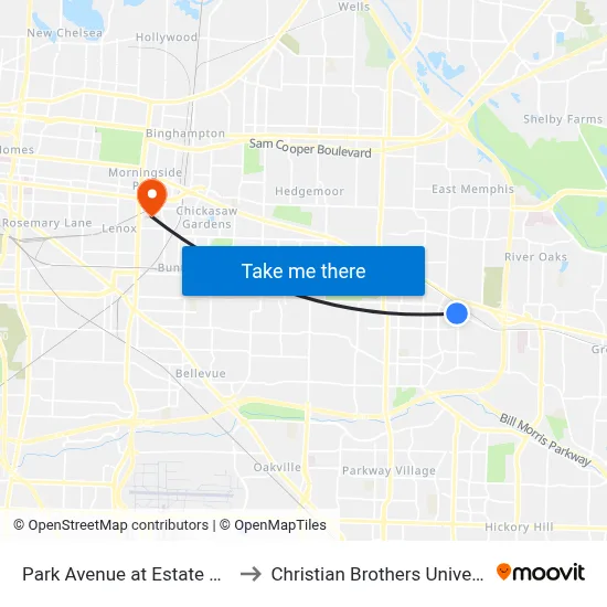Park Avenue at Estate Drive to Christian Brothers University map