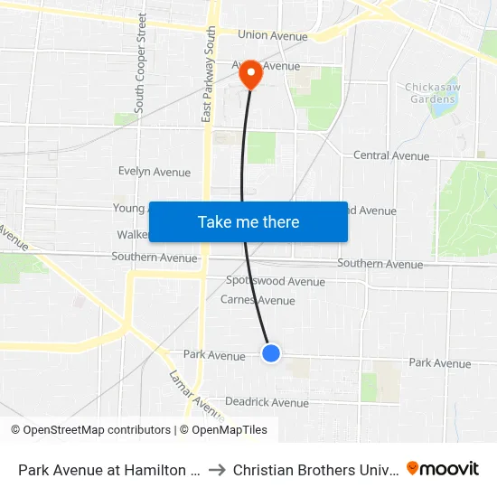 Park Avenue at Hamilton Street to Christian Brothers University map