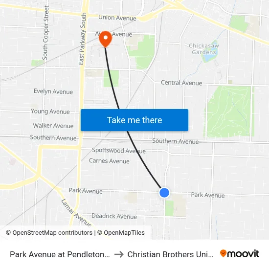 Park Avenue at Pendleton Street to Christian Brothers University map