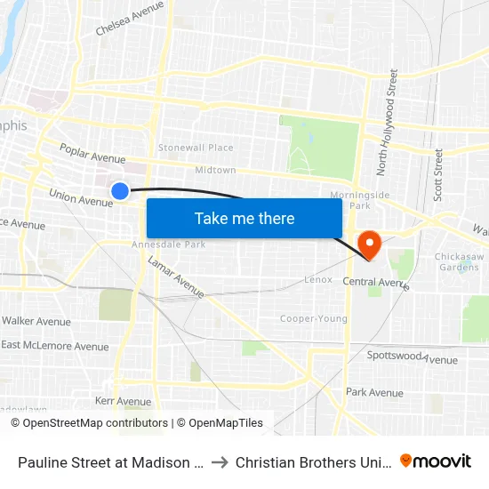 Pauline Street at Madison Avenue to Christian Brothers University map