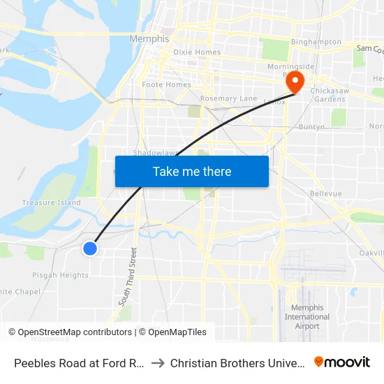 Peebles Road at Ford Road to Christian Brothers University map