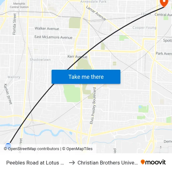 Peebles Road at Lotus Road to Christian Brothers University map