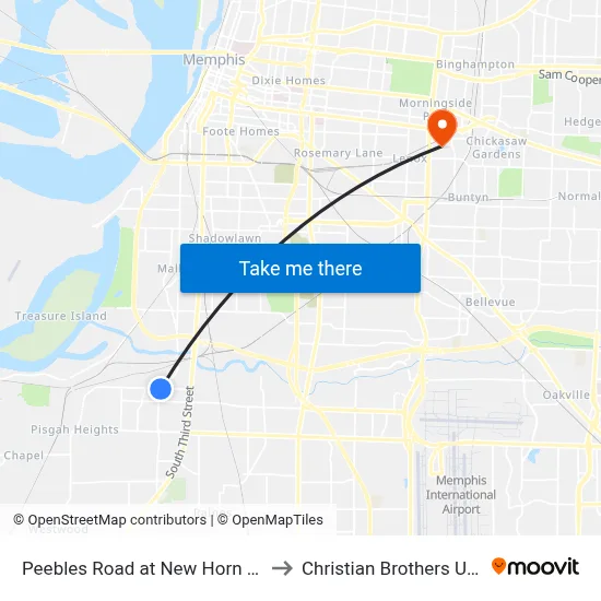 Peebles Road at New Horn Lake Road to Christian Brothers University map