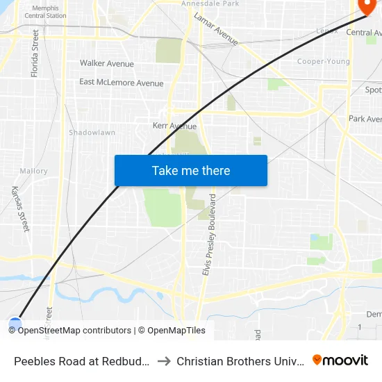 Peebles Road at Redbud Road to Christian Brothers University map
