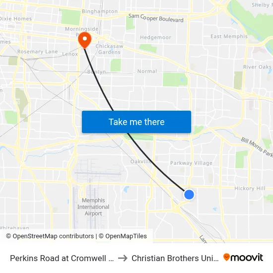 Perkins Road at Cromwell Avenue to Christian Brothers University map