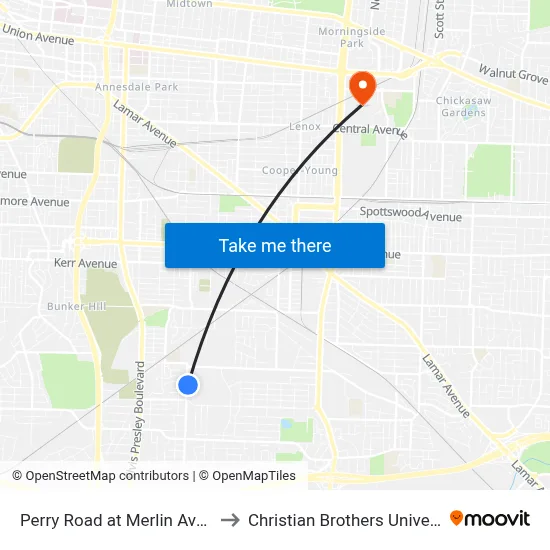 Perry Road at Merlin Avenue to Christian Brothers University map