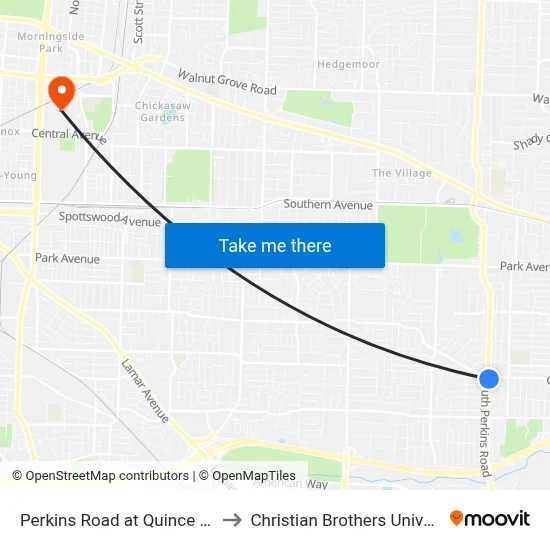 Perkins Road at Quince Road to Christian Brothers University map