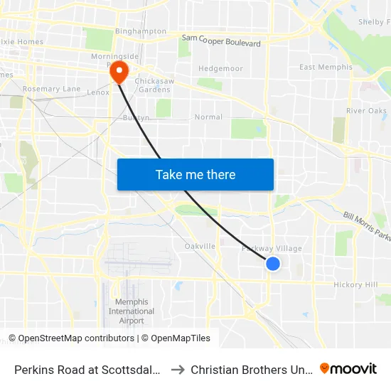 Perkins Road at Scottsdale Avenue to Christian Brothers University map