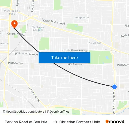 Perkins Road at Sea Isle Road to Christian Brothers University map