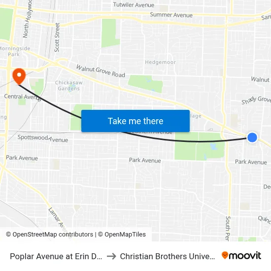 Poplar Avenue at Erin Drive to Christian Brothers University map