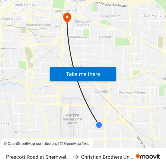 Prescott Road at Shemwell Avenue to Christian Brothers University map