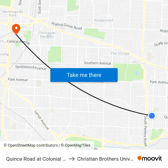 Quince Road at Colonial Road to Christian Brothers University map