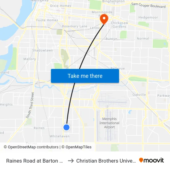 Raines Road at Barton Drive to Christian Brothers University map