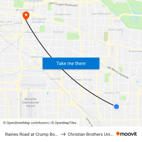 Raines Road at Crump Boulevard to Christian Brothers University map