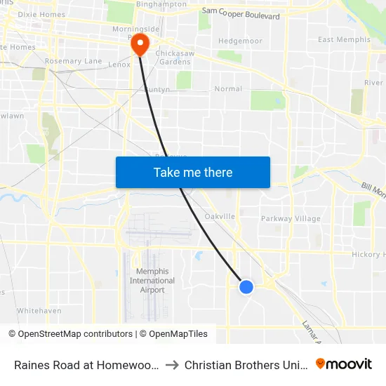Raines Road at Homewood Road to Christian Brothers University map