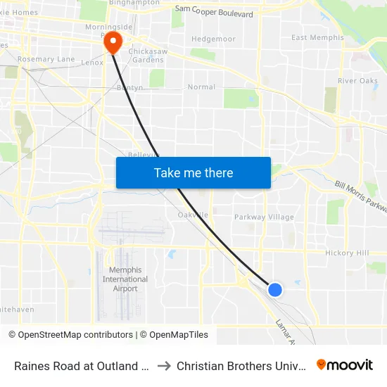Raines Road at Outland Road to Christian Brothers University map