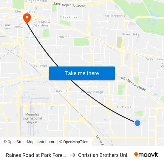 Raines Road at Park Forest Drive to Christian Brothers University map