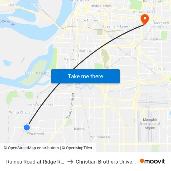 Raines Road at Ridge Road to Christian Brothers University map