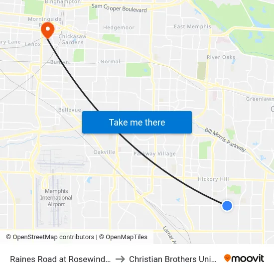 Raines Road at Rosewind Circle to Christian Brothers University map