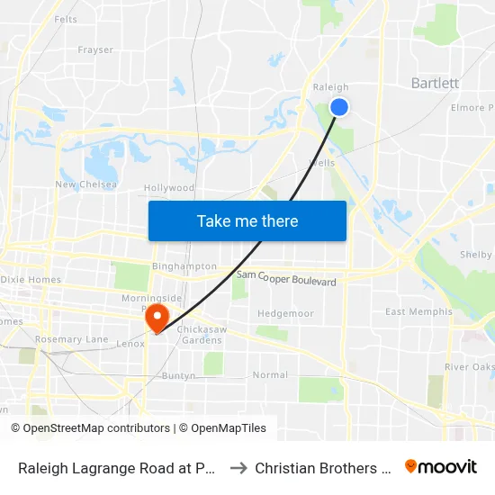 Raleigh Lagrange Road at Parkview Drive to Christian Brothers University map