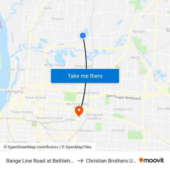 Range Line Road at Bethlehem Avenue to Christian Brothers University map
