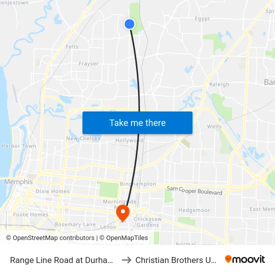 Range Line Road at Durham Avenue to Christian Brothers University map