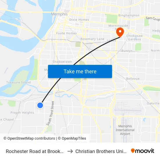 Rochester Road at Brooks Road to Christian Brothers University map