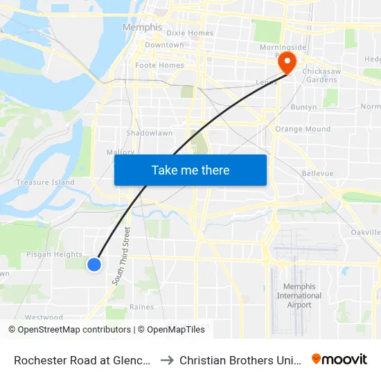 Rochester Road at Glenco Road to Christian Brothers University map