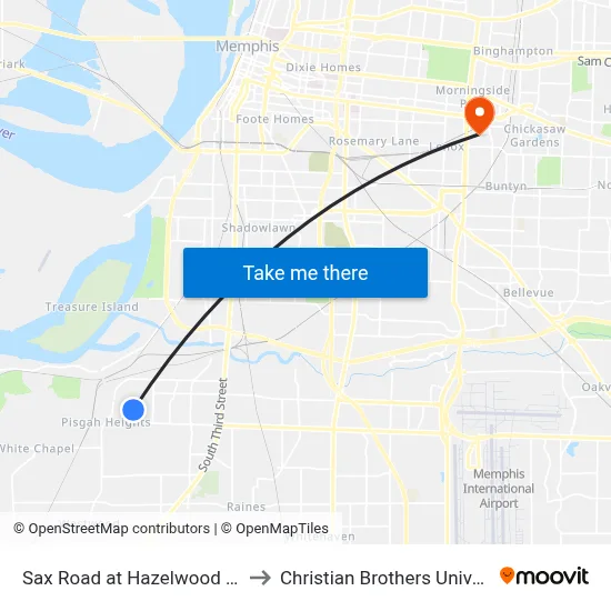 Sax Road at Hazelwood Road to Christian Brothers University map