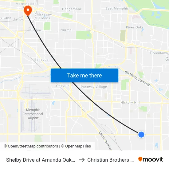 Shelby Drive at Amanda Oaks Circle West to Christian Brothers University map