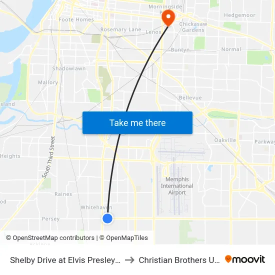 Shelby Drive at Elvis Presley Boulevard to Christian Brothers University map